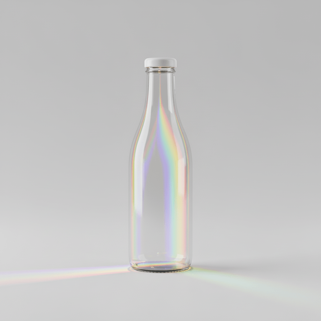 Glass Prism Caustic Bottle AI product photo prompt