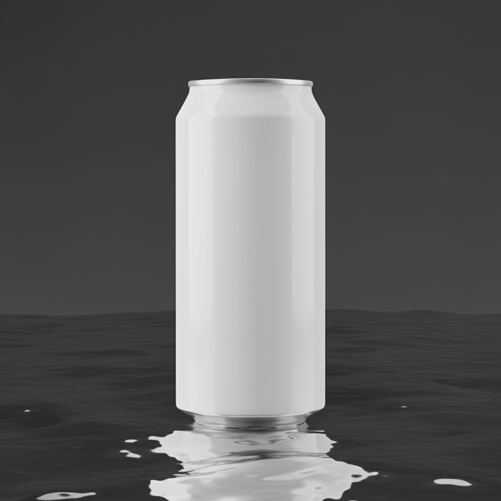 Chrome Distortion Reflective Can AI product photo prompt