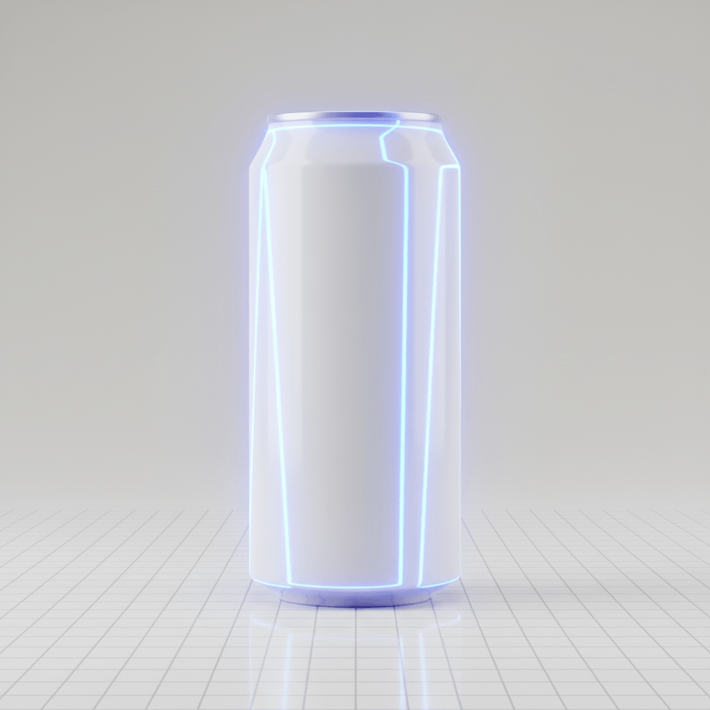 Clinical Neon Grid Can AI product photo prompt