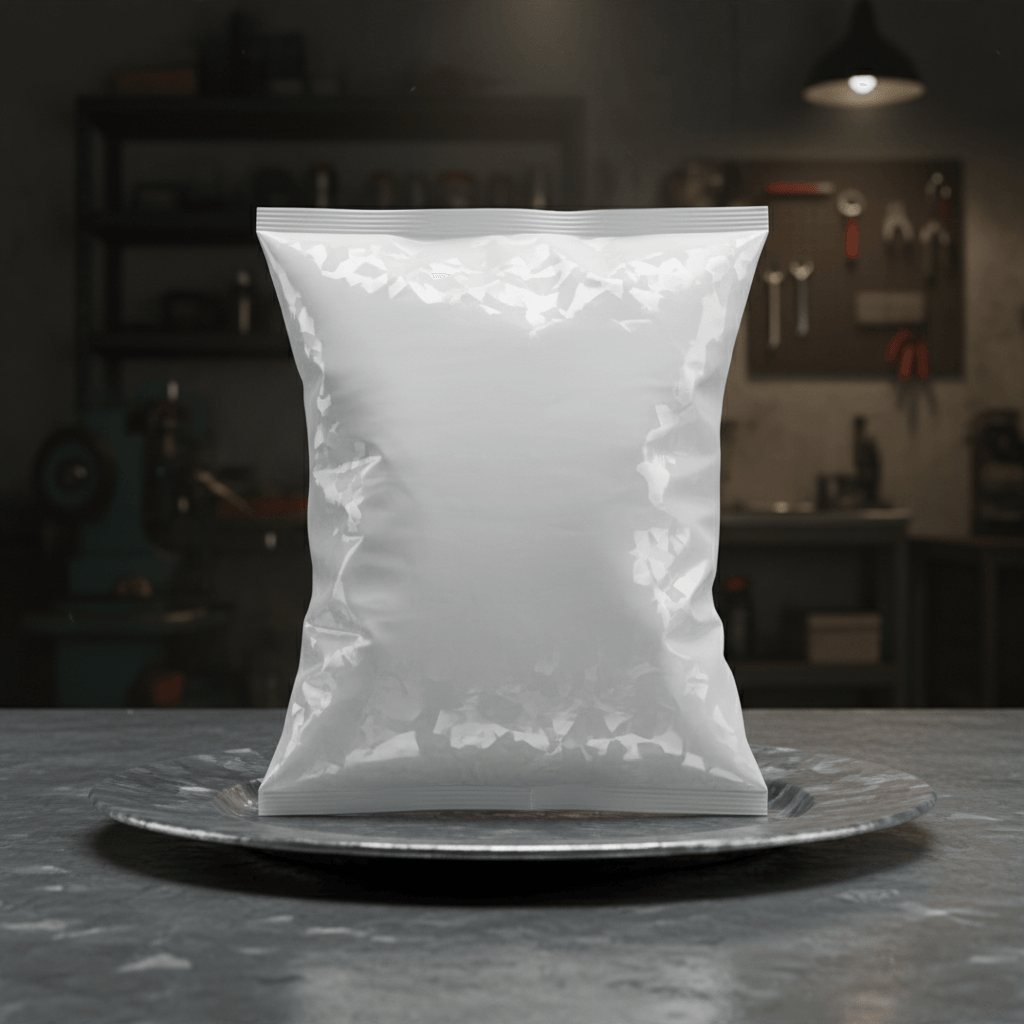 Galvanized Steel Bag AI product photo prompt