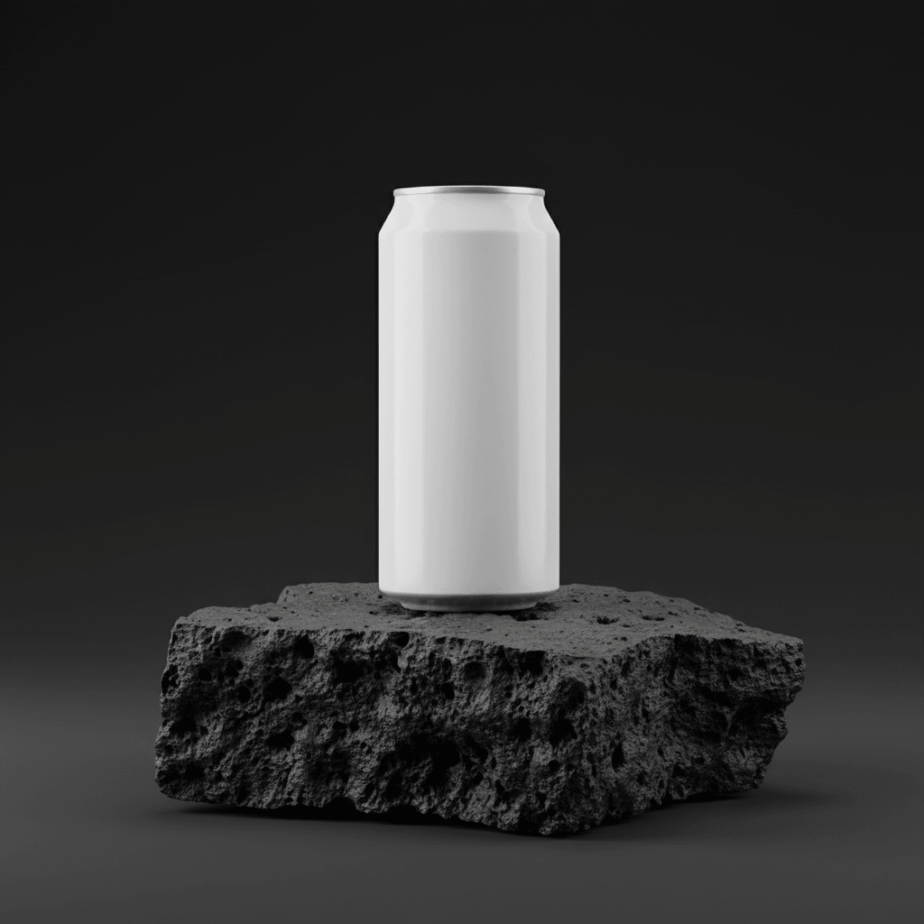 Monolith Lava Rock Can AI product photo prompt