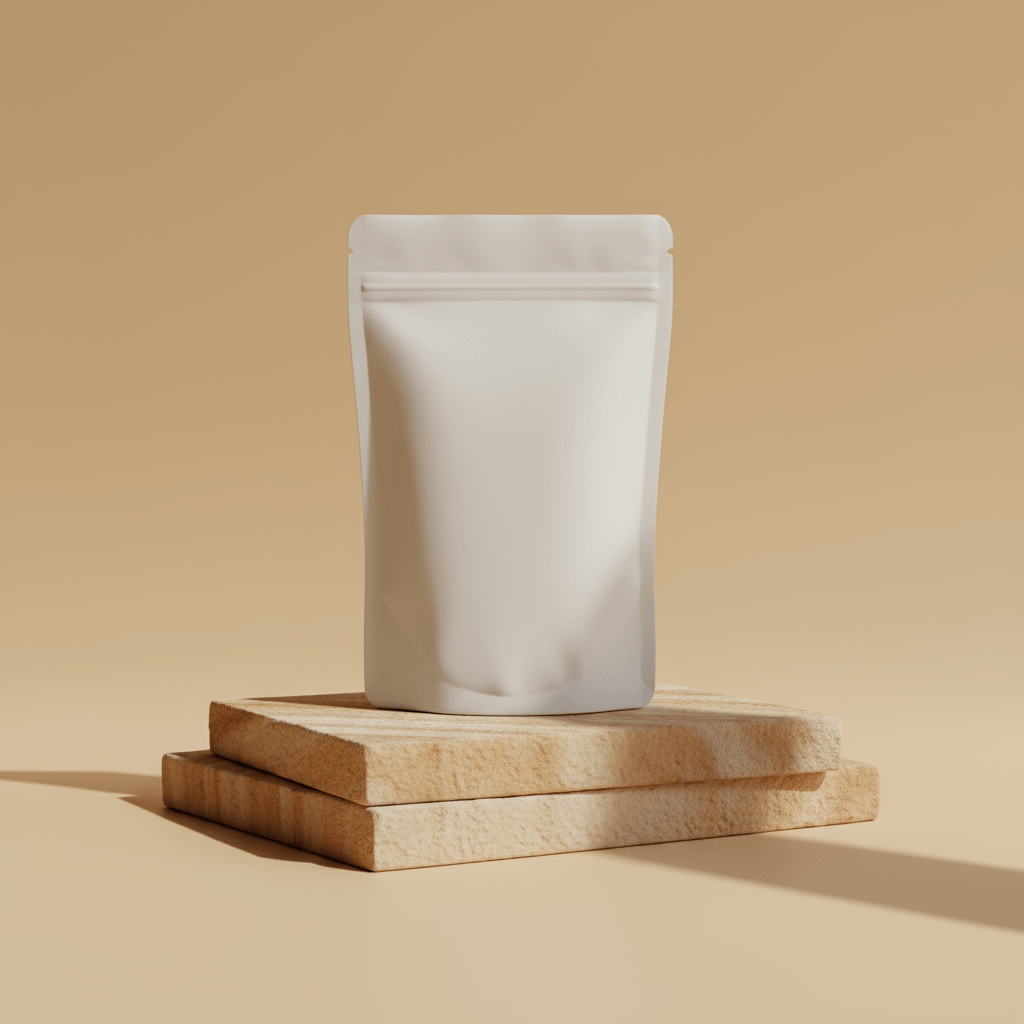 Monolith Sandstone Pouch AI product photo prompt