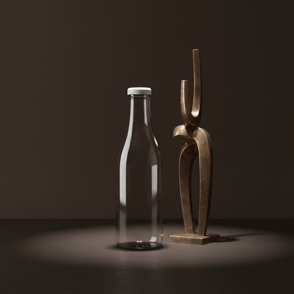 Nocturnal Bronze Statue Bottle AI product photo prompt