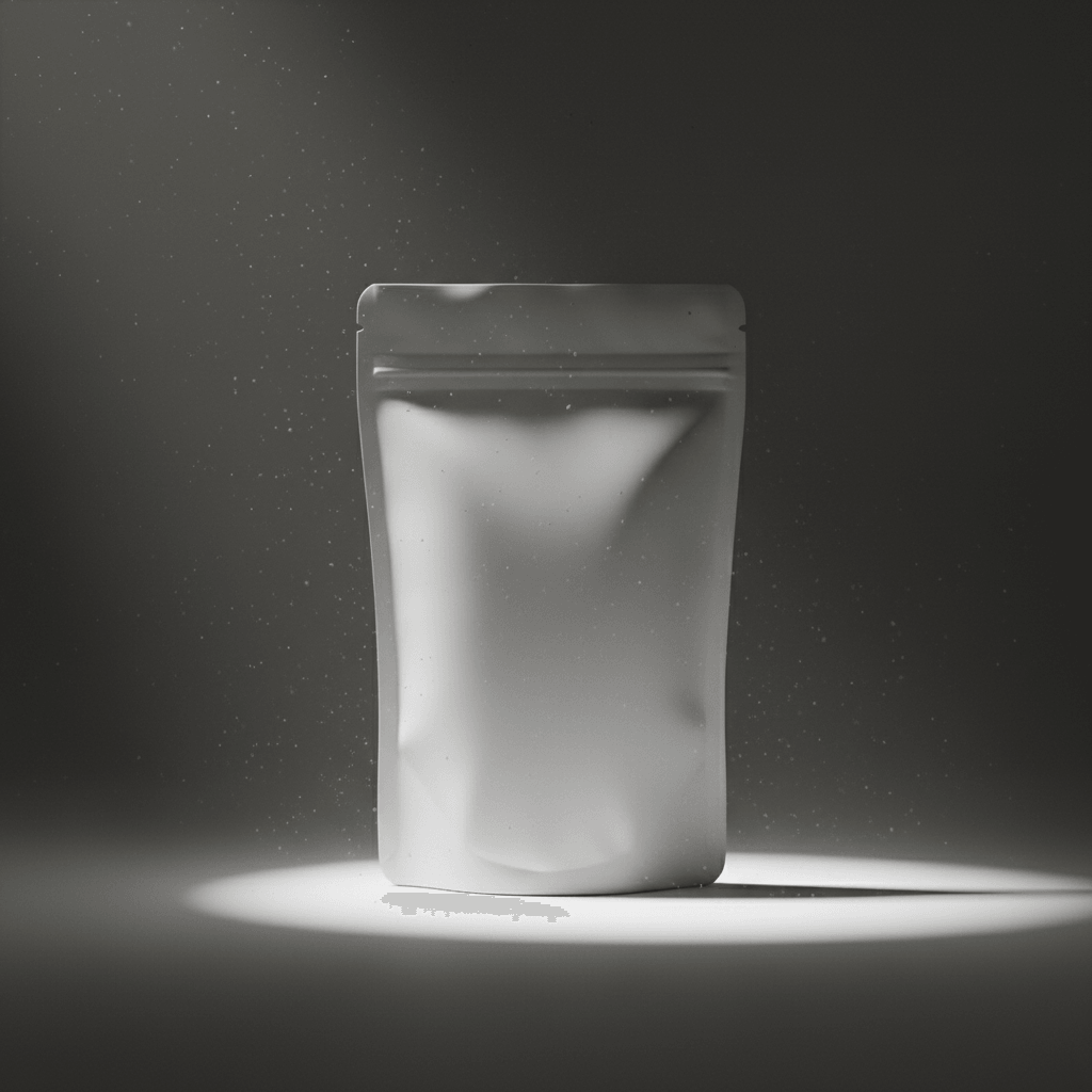 Atmospheric Volumetric Pouch AI product photo prompt